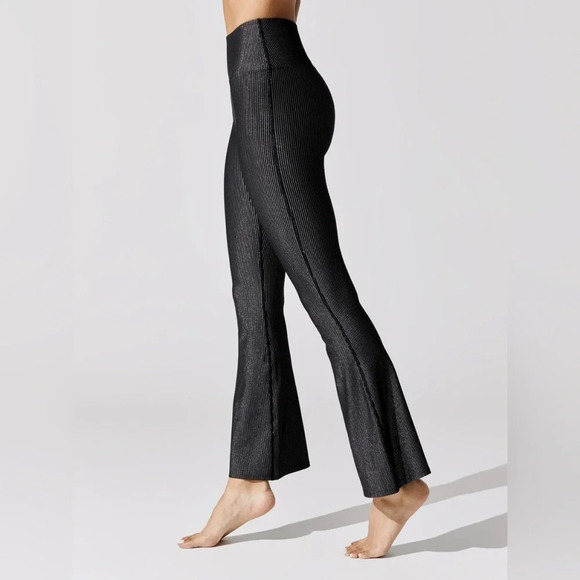 NWOT CARBON38 Flared Shimmer Pant Black Stretchy Metallic Women’s Medium - Picture 3 of 13